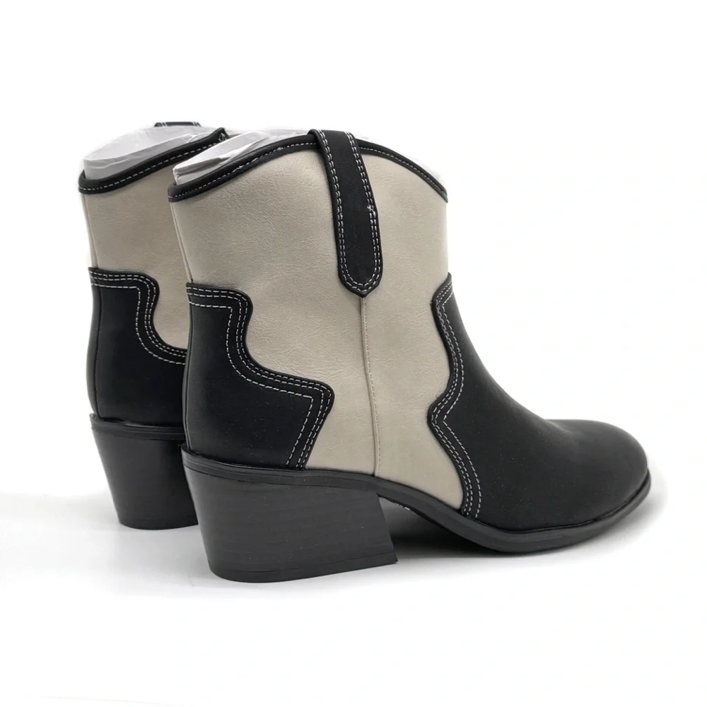Dr. Scholl's Lasso Western Ankle Bootie Black and Off White Faux Leather Size 7